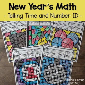 Preview of New Year's Math - Telling Time and Number Identification