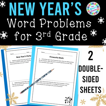 Preview of New Year's Math Word Problems 3rd Grade | Mixed Operations No-Prep Worksheets