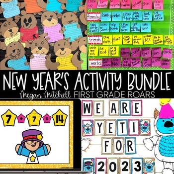 Preview of New Year's Activities 2024 BUNDLE Resolutions, Goals, Bulletin Board