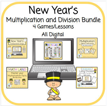 Preview of New Year's Multiplication and Division Math Bundle - Digital