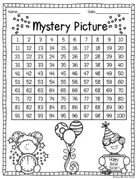 New Year's 2023 One Hundreds Chart Mystery Picture Activity for January