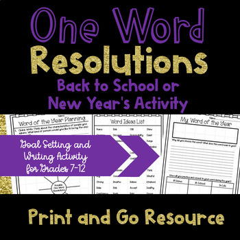 Preview of One Word Resolutions - Back to School or New Year's Activity