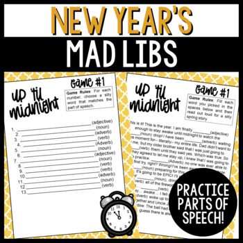 Preview of New Year's Mad Libs Parts of Speech Grammar Activity