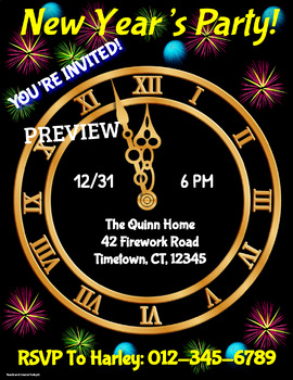 Preview of New Year's Party Invitations THREE templates EDIT ON GOOGLE SLIDES