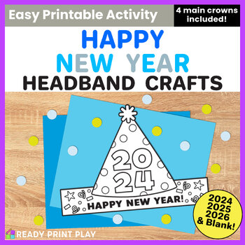 Preview of New Year's Printable Party Hats | 2024 Kindergarten Headband Crafts | Preschool