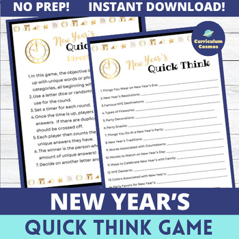 Preview of New Year's Quick Think Game for Teachers, Staff, and Students