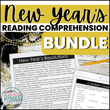 Preview of New Year's Reading Comprehension Bundle Activities Middle School