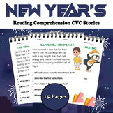 New Year's 2024 Reading Comprehension CVC Stories & Questi