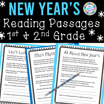 Preview of New Year's Reading Comprehension Passages and Questions | 1st Grade & 2nd Grade