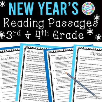 Preview of New Year's Reading Comprehension Passages and Questions 3rd Grade & 4th Grade