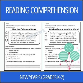 Preview of New Year's Reading Comprehension Passages and Questions (Grades K-2)