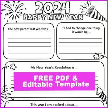 Preview of New Years 2024 | New Year Resolution & Goal Setting | PDF & Editable Template