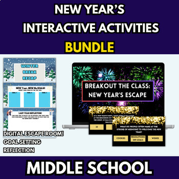 Preview of New Year's Resolution 2024 Winter Break SEL & Escape Room Activity Middle School