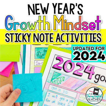 Preview of New Year's Resolution Activities and Writing with Growth Mindset + Sticky Notes