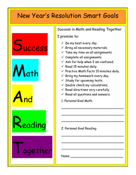 Preview of New Year's Resolution Smart Goals Math Reading Activity Pack