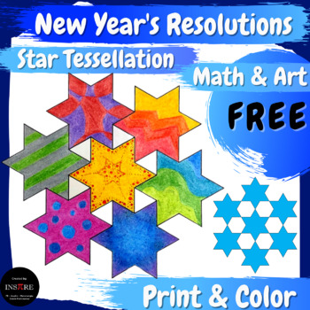 Preview of New Year's Resolution 2024 Stars Tessellation Collaborative Math Bulletin Board