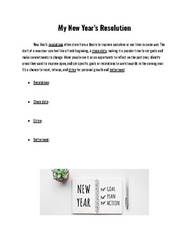 Preview of New Year's Resolution Worksheet with Crossword Activity