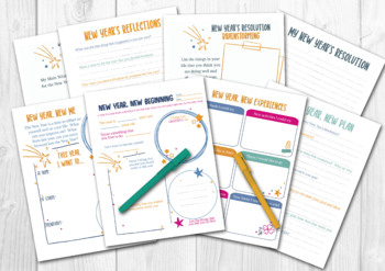 Preview of New Year's Resolution Worksheets, Goal Setting, Growth Mindset