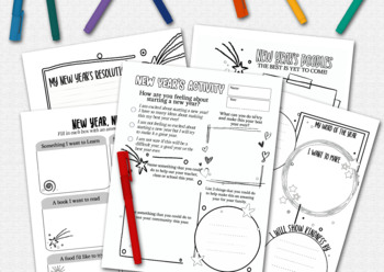 Preview of New Year's Resolution Writing Prompts, Holiday Activity, Goal Setting Worksheets
