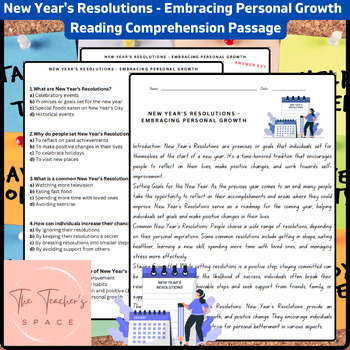 Preview of New Year's Resolutions - Embracing Personal Growth Reading Comprehension Passage