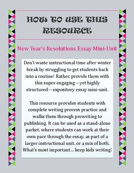new years resolutions essay mini unit expository