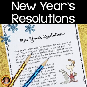 Preview of New Years Resolutions Reading Comprehension | ESL New Years Activities