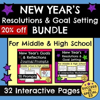 Preview of New Year's Resolutions Reflections Goal Setting Bundle Middle and High School