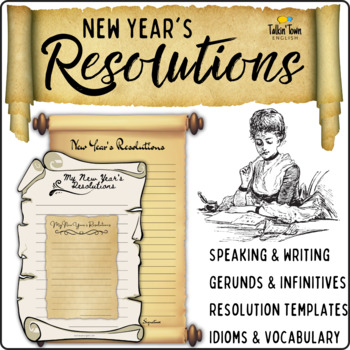 Preview of New Year's Resolutions Writing Templates and Lesson Plan for ESL and ELA