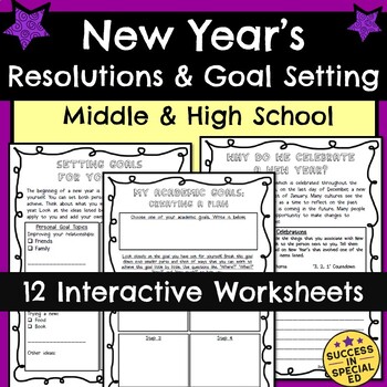 Preview of New Year's Resolutions and Goal Setting Worksheets Middle School and High School
