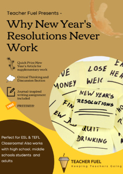 Preview of New Year's Writing Activity For Teens, Adults & ESL Students