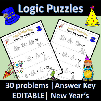 Preview of New Year's Seasonal Logic Puzzles | Number Sense | Algebra 1