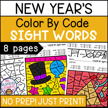 Preview of New Year's Sight Words Worksheets Color by Code