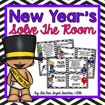 Preview of New Year's Solve the Room (or Scoot!) Math Task Cards