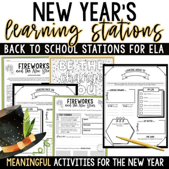 Preview of New Year Activity Middle School - New Year Goals 2024 - ELA Stations Activities
