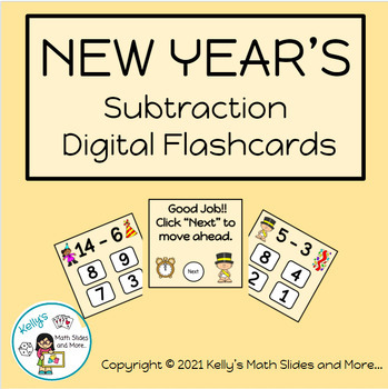 Preview of New Year's Subtraction Digital Flashcard Game