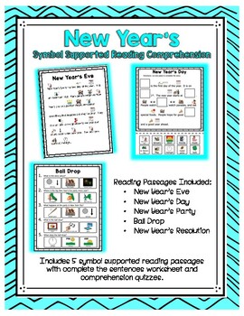 Preview of New Year's Symbol Supported Reading Comprehension Packet