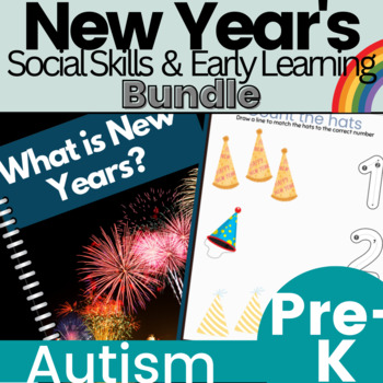 Preview of New Year's Theme Preschool Autism Social Skills & Early Learning Bundle