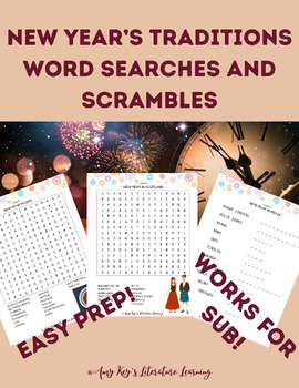 Preview of New Year's Traditions Around the World Word Searches & Scrambles Middle High