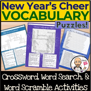 Preview of New Year's Vocabulary Puzzles: Crossword, Word Search & Word Scramble Activities