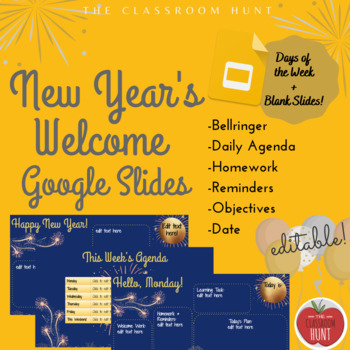 Preview of New Year's Welcome Google Slides / Agenda Google Slides - Perfect for January!