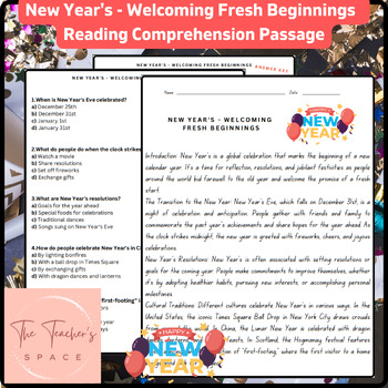 Preview of New Year's - Welcoming Fresh Beginnings Reading Comprehension Passage