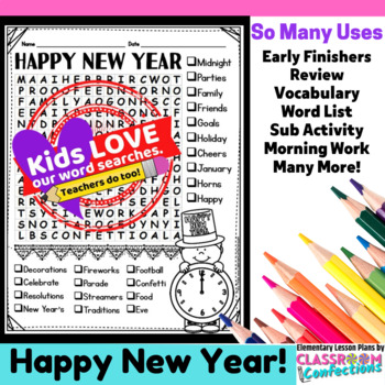 Preview of New Year's Word Search Activity : Early Finishers : Morning Work : Substitute