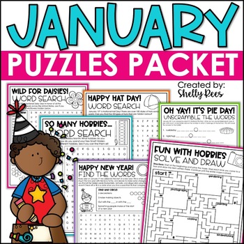 Preview of New Year's Word Search January Puzzles First Day Back from Winter Break 