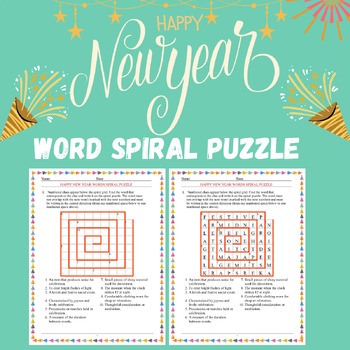 Preview of New Year's Word Spiral Puzzle Vocabulary Worksheet New Years Activity