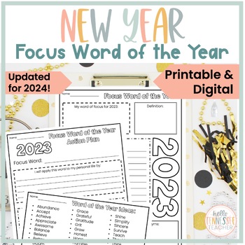 New Year Focus Word of the Year Activities, for any grade, Updated for ...