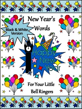 Preview of New Year's Language Arts Activities: New Year's Words Word Wall Activity - B/W