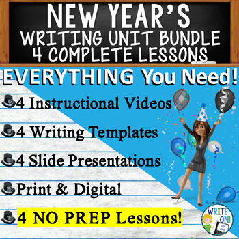 Preview of New Year's Writing Unit - 4 Essay Activities Resources, Graphic Organizers