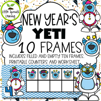 Preview of New Year's Yeti Ten Frames (includes worksheet)
