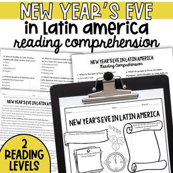 Preview of New Year's Eve Latin America Reading Comprehension ESL Passages and Questions