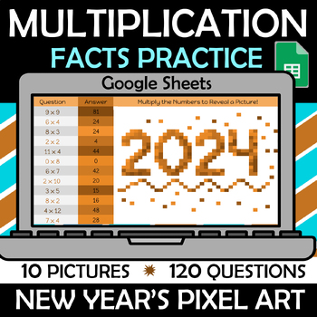 Preview of New Year's pixel art for Multiplication Facts Practice - Mystery Reveals
